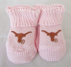 University of Texas Branded NCAA Baby Booties<BR>Pink Bootie w/Orange Bevo<br>(Click picture-FULL DETAILS)
